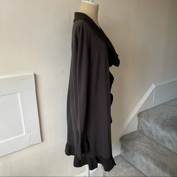 Twinset Twin-Set Brown Ruffle Front Brown Wool Button Front Long Cardigan Duster - Picture 4 of 6